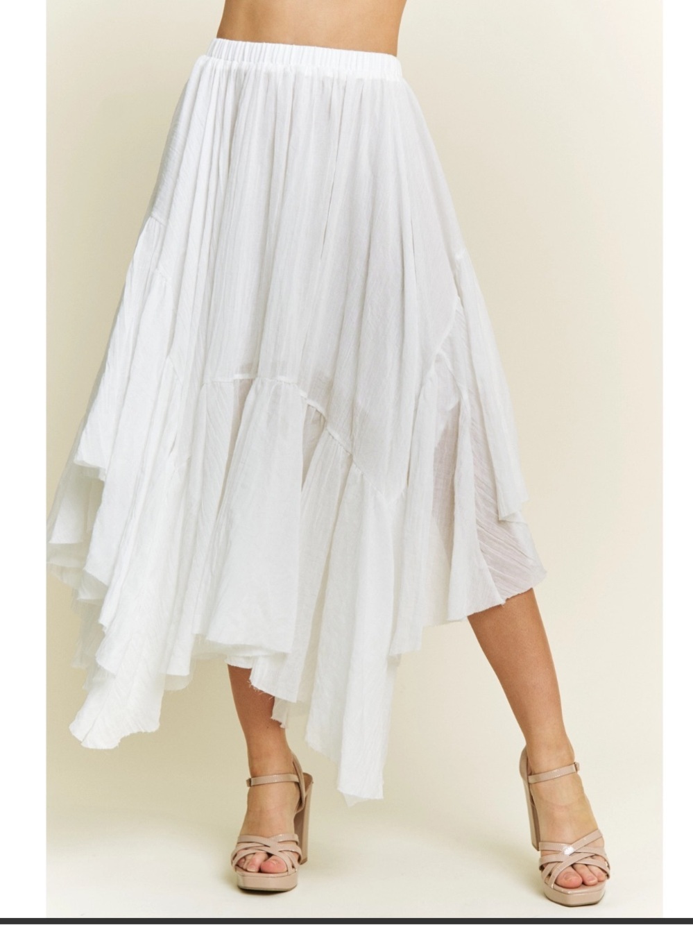 Sweet Generis Asymmetrical Raw Edge Ruched Uneven Hemline White Skirt sz L